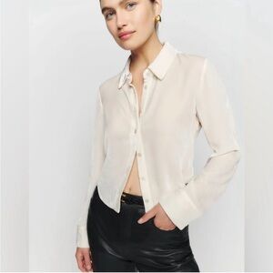 Reformation Cream Button-Down Silk Shirt